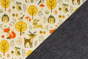 Alpenfleece mit Waldtieren, beige, 0,5 m